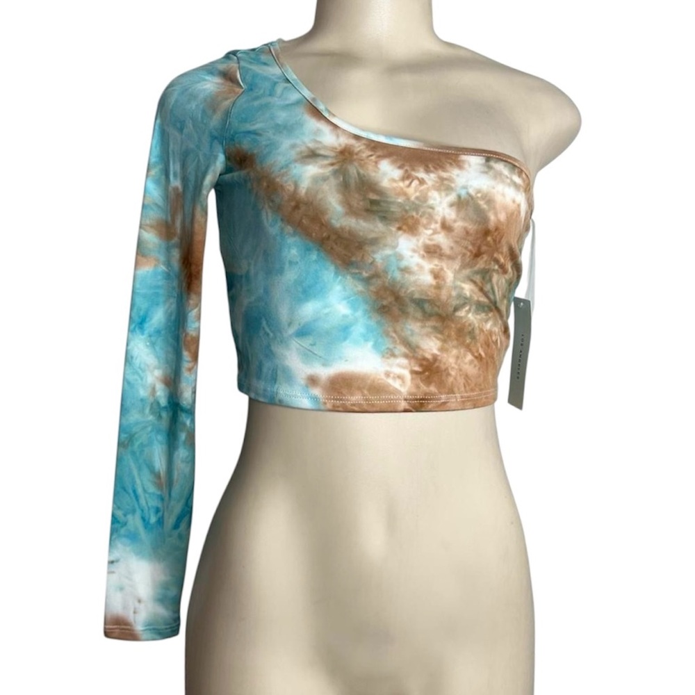 One-Shoulder Tie Dye Crop Top Blue & Brown